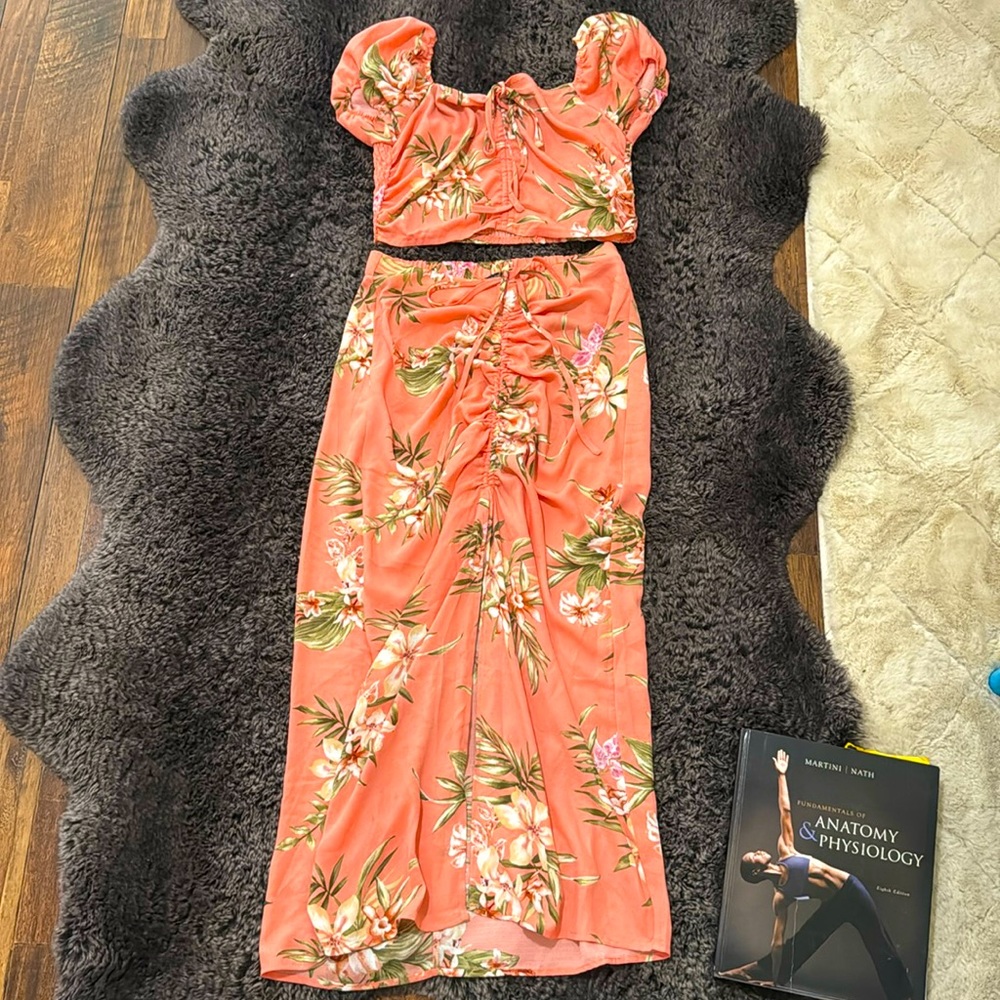 Blashe Women’s 2 Pcs Floral Dress with front skirt slit